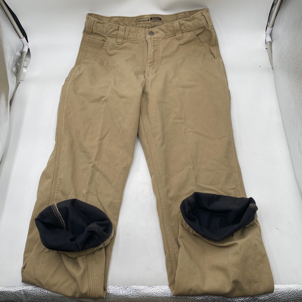 Carhartt Rugged Flex Relaxed Fit Knit Lined Utility Work Pants 33x34 Tan Canvas